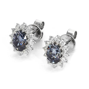 Grey Oval Vintage Halo Moissanite Stud Earrings - LeCaine Gems