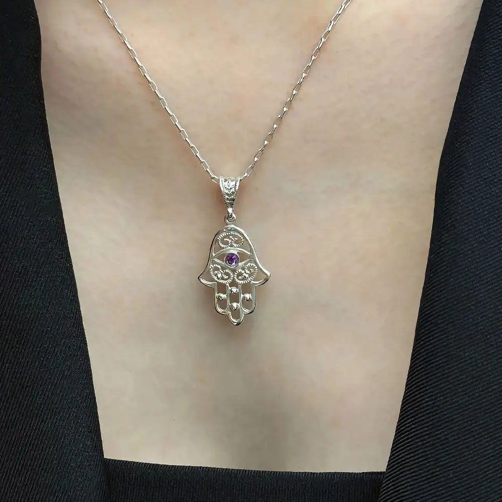 Hamsa Hand Necklace Sterling Silver (PAX16) - necklace