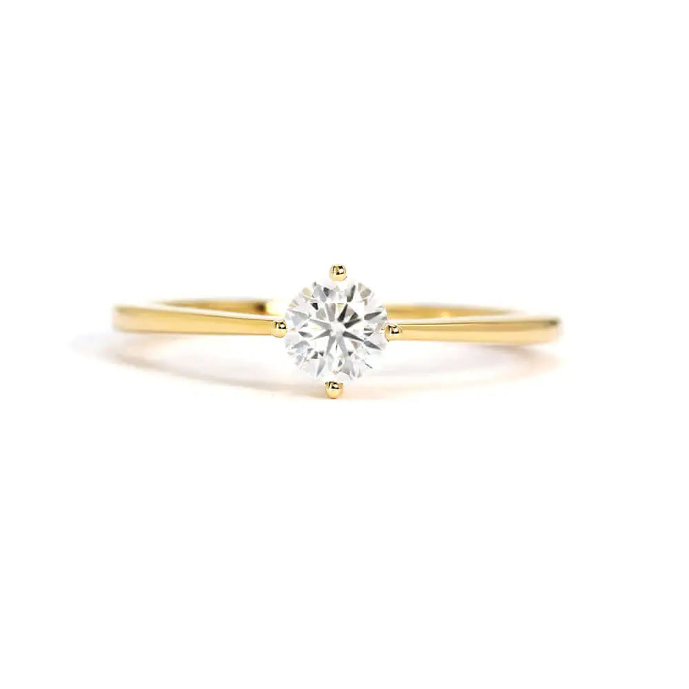 Inez Round Moissanite in Basket Setting Solitaire Ring in 18K Gold - LeCaine Gems