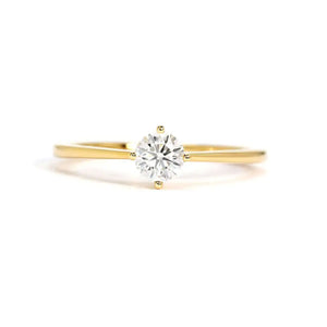 Inez Round Moissanite in Basket Setting Solitaire Ring in 18K Gold - LeCaine Gems