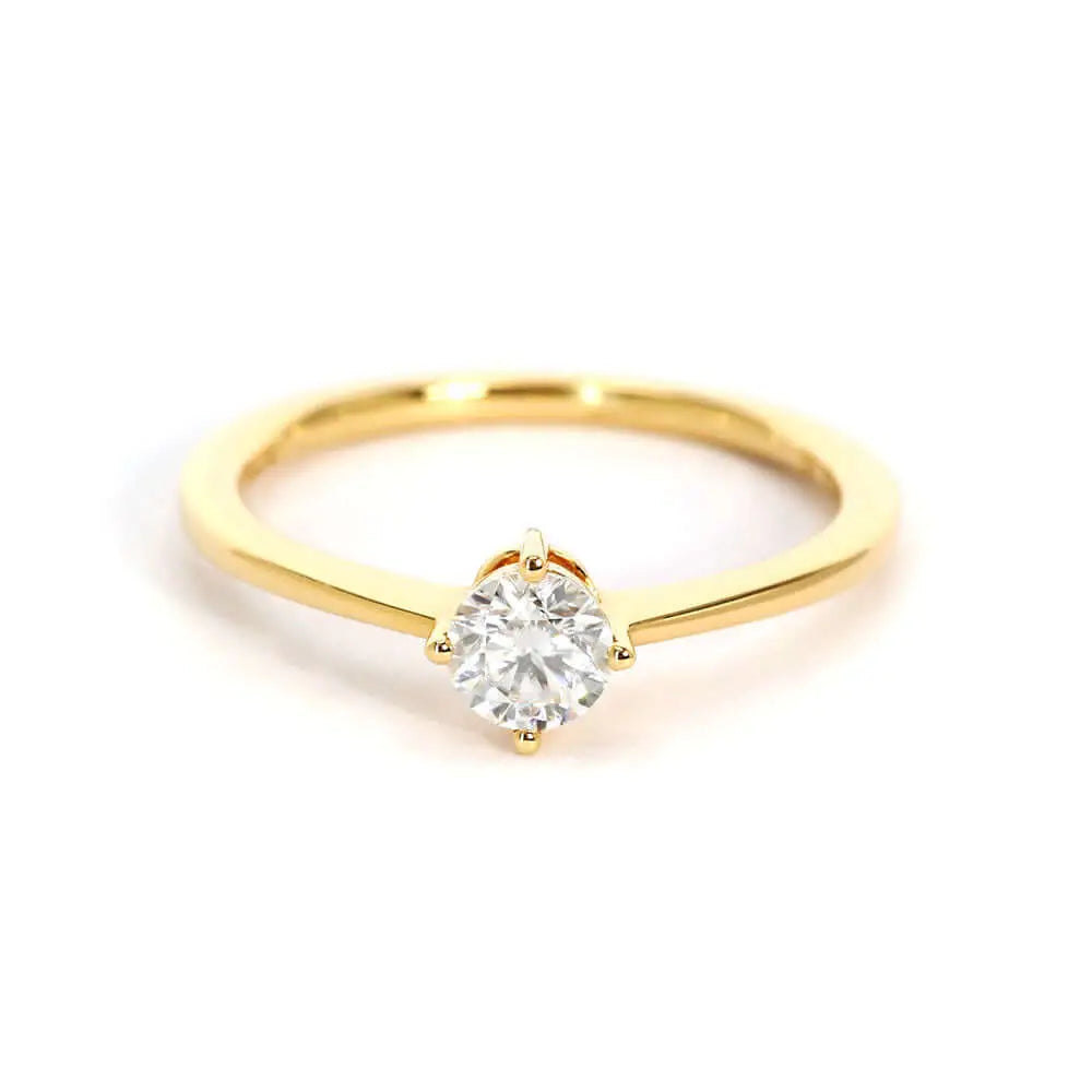 Inez Round Moissanite in Basket Setting Solitaire Ring in 18K Gold - LeCaine Gems