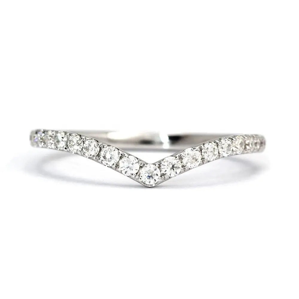 Ivette Moissanite V Shaped and Satin Brushed Twist Design Wedding Rings in 18K gold - LeCaine Gems