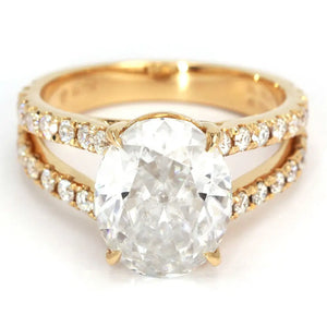 Jasmine Oval Crushed Ice Moissanite in Pave Split Shank Ring in 18K gold - LeCaine Gems