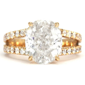 Jasmine Oval Crushed Ice Moissanite in Pave Split Shank Ring in 18K gold - LeCaine Gems