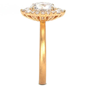 Jean Round Moissanite with Decorative Halo in Matte Finish Band Ring in 18K gold - LeCaine Gems