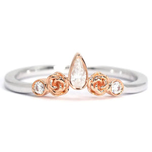 Joanne Botanical Motifs Moissanite Accents Duo Tone Wedding Rings in 18K gold - LeCaine Gems