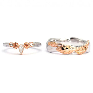Joanne Botanical Motifs Moissanite Accents Duo Tone Wedding Rings in 18K gold - LeCaine Gems