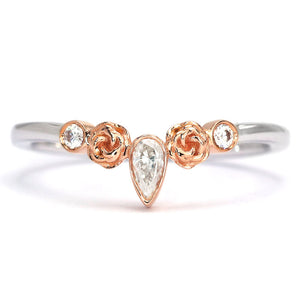 Joanne Botanical Motifs Moissanite Accents Duo Tone Wedding Rings in 18K gold - LeCaine Gems