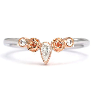 Joanne Botanical Motifs Moissanite Accents Duo Tone Wedding Rings in 18K gold - LeCaine Gems