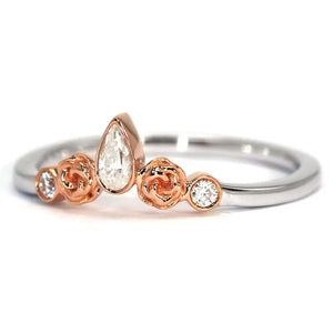 Joanne Botanical Motifs Moissanite Accents Duo Tone Wedding Rings in 18K gold - LeCaine Gems