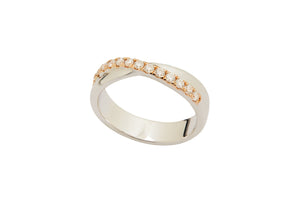 Johannah Moissanite Accents Twist Design Duo Tone Wedding Rings in 18K gold - LeCaine Gems