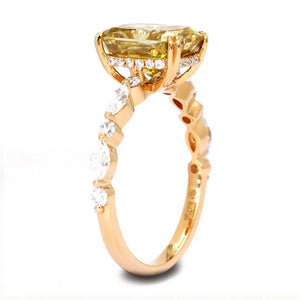 Joyce Elongated Cushion Fancy Yellow Moissanite with Pave Band Ring in 18K Gold - LeCaine Gems