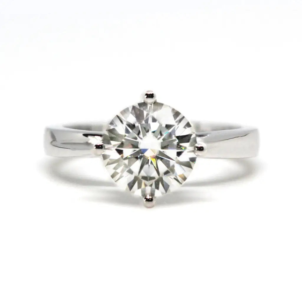 Kay Round Moissanite Solitaire with Cathedral Setting Ring in 18K gold - LeCaine Gems