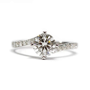 Kerry Round Moissanite with Bypass Pave Band Ring in 18K gold - LeCaine Gems