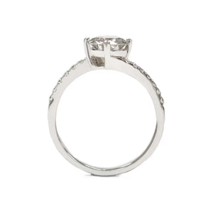 Kerry Round Moissanite with Bypass Pave Band Ring in 18K gold - LeCaine Gems