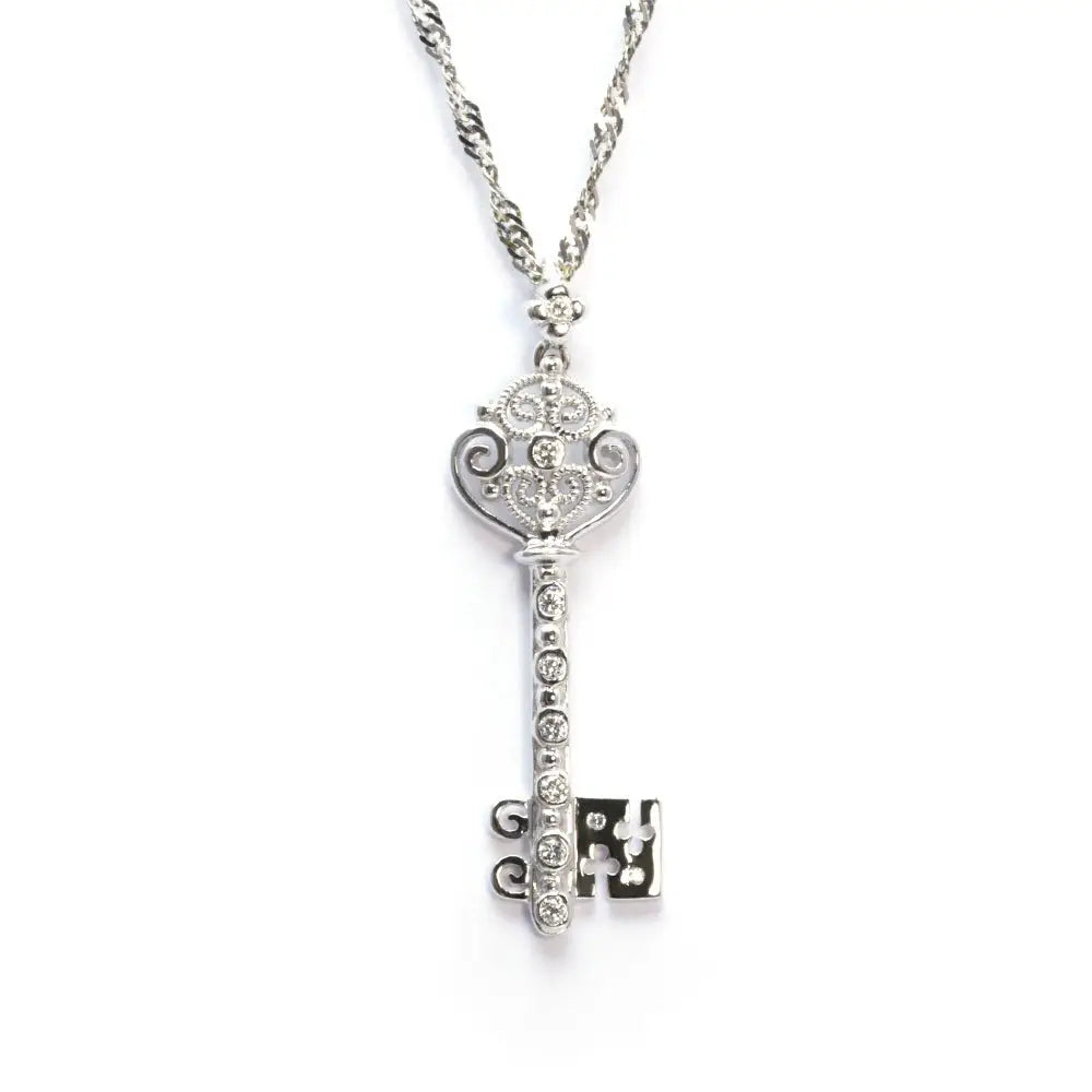 Key Necklace with Diamonds in 18K White Gold - necklace