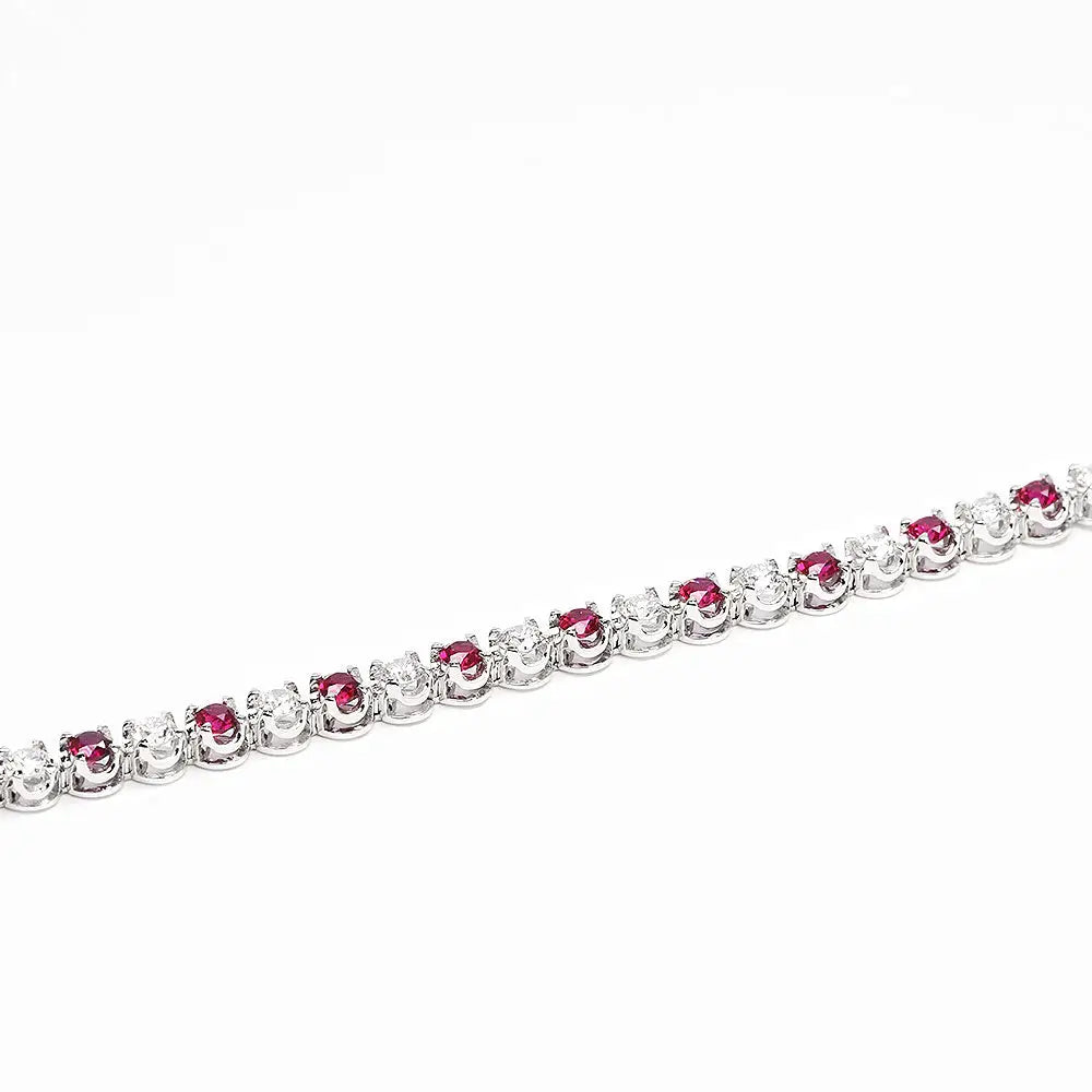 Rubetta Lab Grown Diamonds with Lab Grown Rubies Tennis Bracelet in 18K Gold - LeCaine Gems