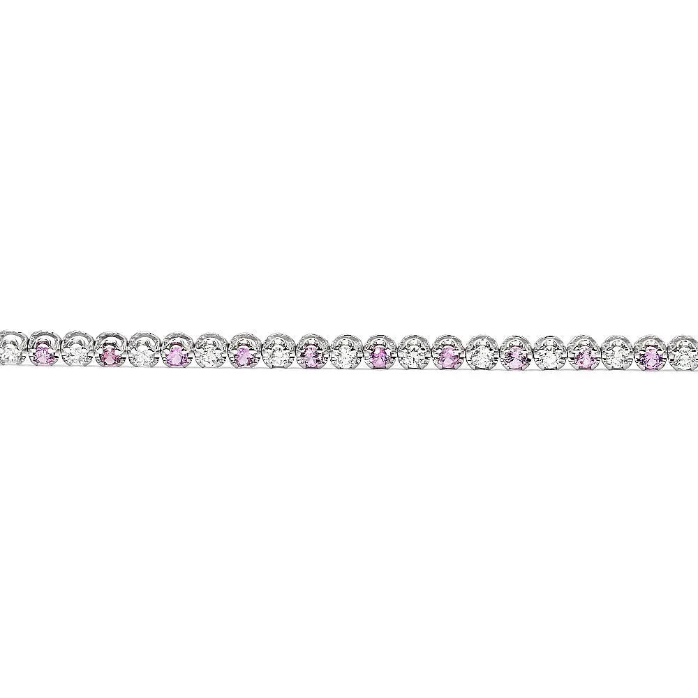 Penelope Round Lab Grown Diamonds with Lab Grown Pink Sapphire Tennis Bracelet in 18K Gold - LeCaine Gems