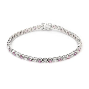 Penelope Round Lab Grown Diamonds with Lab Grown Pink Sapphire Tennis Bracelet in 18K Gold - LeCaine Gems