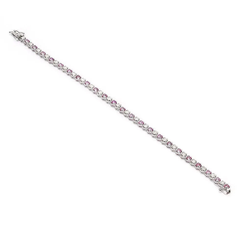 Penelope Round Lab Grown Diamonds with Lab Grown Pink Sapphire Tennis Bracelet in 18K Gold - LeCaine Gems