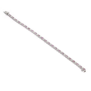 Penelope Round Lab Grown Diamonds with Lab Grown Pink Sapphire Tennis Bracelet in 18K Gold - LeCaine Gems