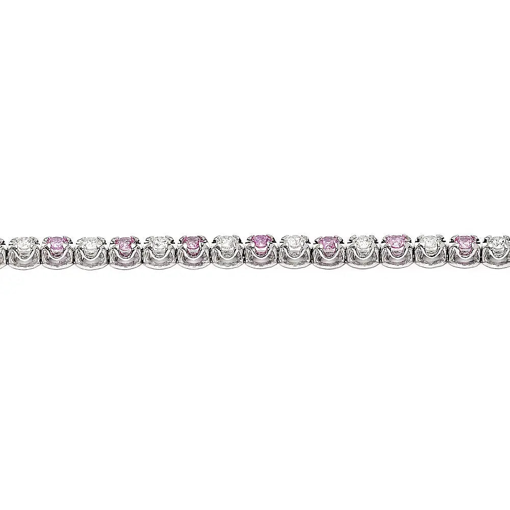 Penelope Round Lab Grown Diamonds with Lab Grown Pink Sapphire Tennis Bracelet in 18K Gold - LeCaine Gems