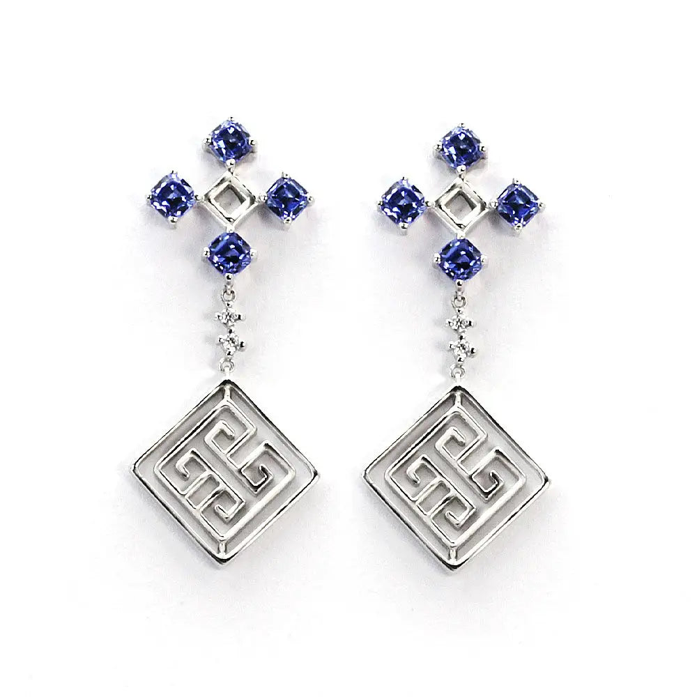 Lattice Blue Sapphire Earrings in 18K Gold