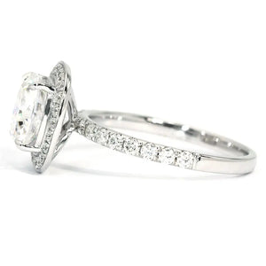 Lauren Cushion Moissanite with Halo in Pave Band Ring in 18K gold - LeCaine Gems