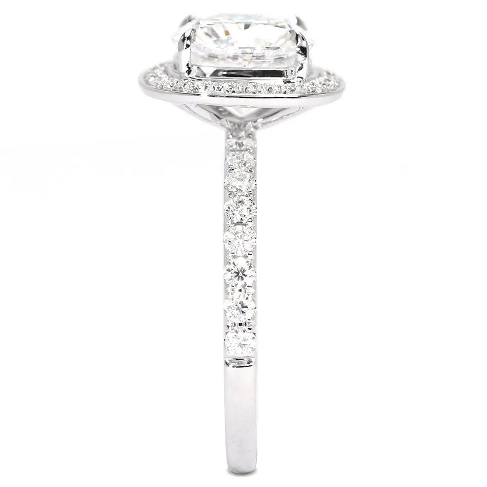 Lauren Cushion Moissanite with Halo in Pave Band Ring in 18K gold - LeCaine Gems