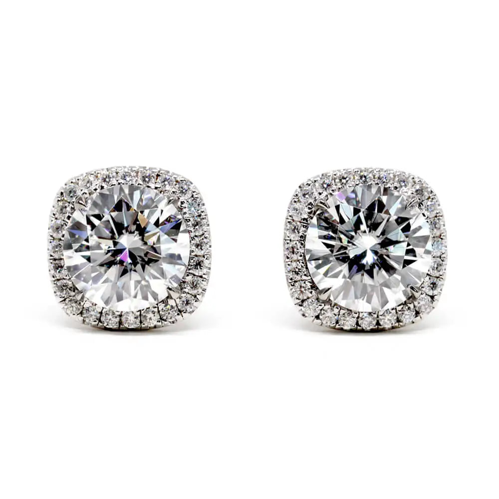 Lauren Cushion Moissanite with Halo Stud Earrings in 18K gold - LeCaine Gems