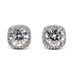 Lauren Cushion Moissanite with Halo Stud Earrings in 18K gold - LeCaine Gems