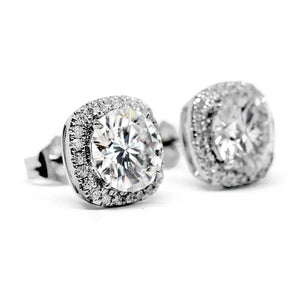 Lauren Cushion Moissanite with Halo Stud Earrings in 18K gold - LeCaine Gems