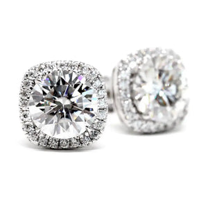 Lauren Cushion Moissanite with Halo Stud Earrings in 18K gold - LeCaine Gems