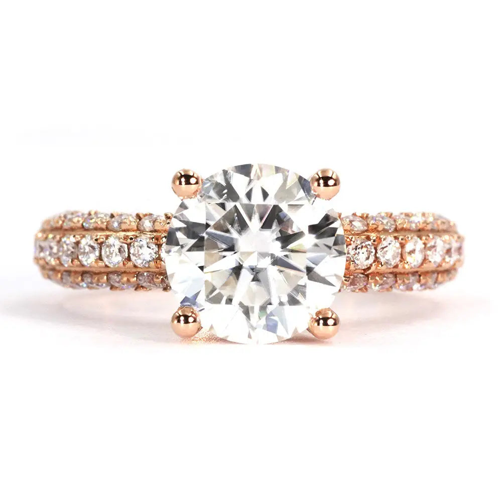 LeCaine Round Moissanite with Micro Pave Band Ring in 18K Rose gold - LeCaine Gems