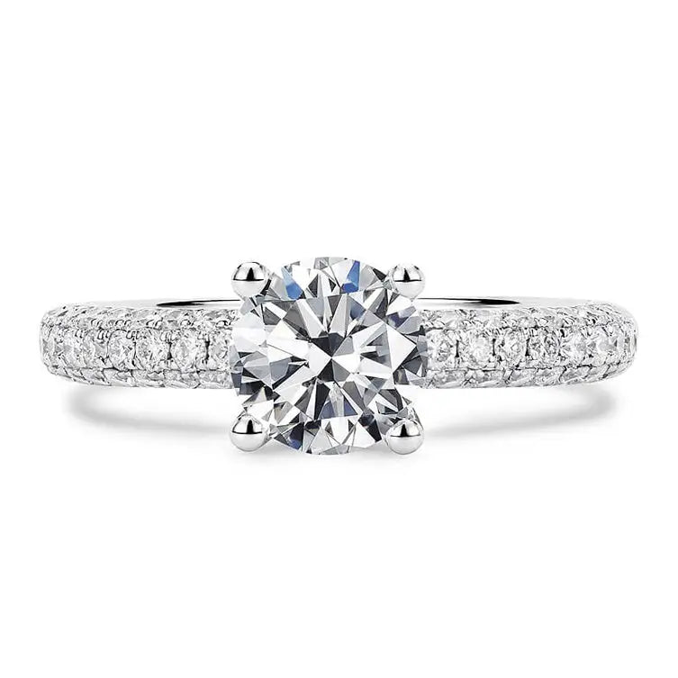 LeCaine Round Moissanite with Micro Pave Band Ring in 18K White gold - LeCaine Gems