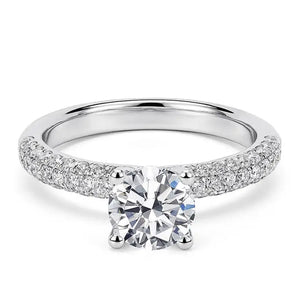 LeCaine Round Moissanite with Micro Pave Band Ring in 18K White gold - LeCaine Gems