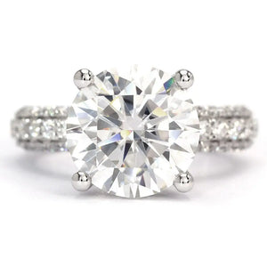 LeCaine Round Moissanite with Micro Pave Band Ring in 18K White gold - LeCaine Gems