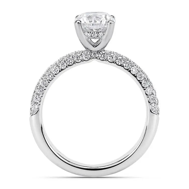 LeCaine Round Moissanite with Micro Pave Band Ring in 18K White gold - LeCaine Gems