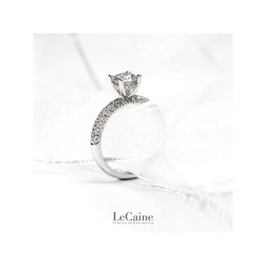 LeCaine Round Moissanite with Micro Pave Band Ring in 18K White gold - LeCaine Gems