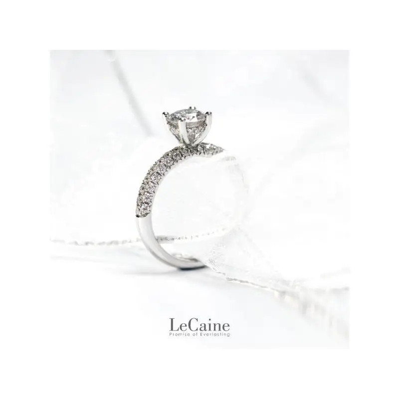 LeCaine Round Moissanite with Micro Pave Band Ring in 18K White gold - LeCaine Gems