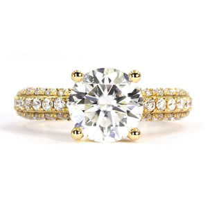 LeCaine Round Moissanite with Micro Pave Band Ring in 18K Yellow gold - LeCaine Gems
