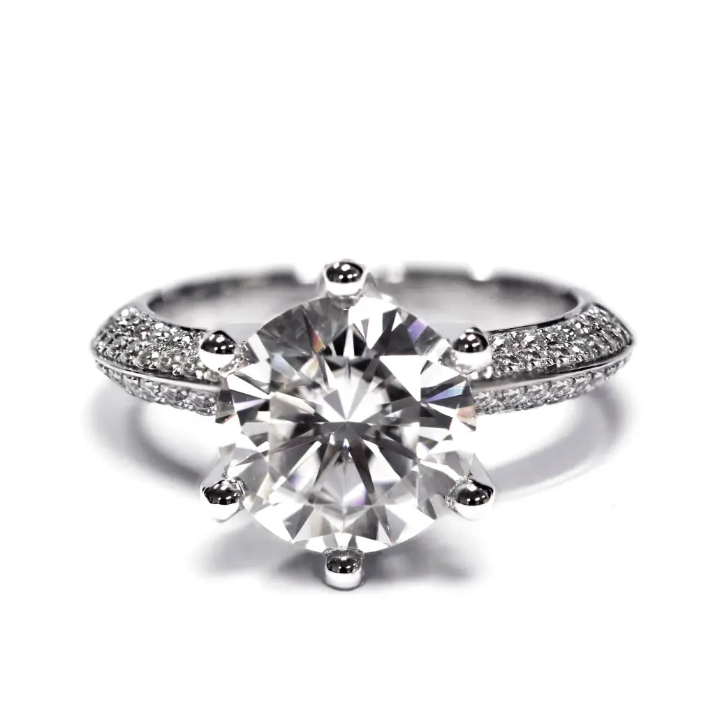 Liberty Round Moissanite Studded Crown Setting with Knife Edge Pave Band Ring in 18K gold - LeCaine Gems