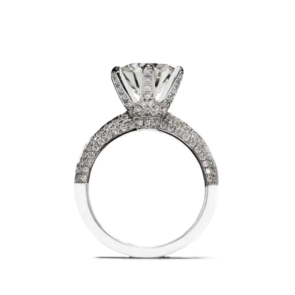 Liberty Round Moissanite Studded Crown Setting with Knife Edge Pave Band Ring in 18K gold - LeCaine Gems