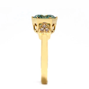 Linnet Round Mint Green Moissanite with Side Stones and Milgrain Detail Ring in 18K gold - LeCaine Gems