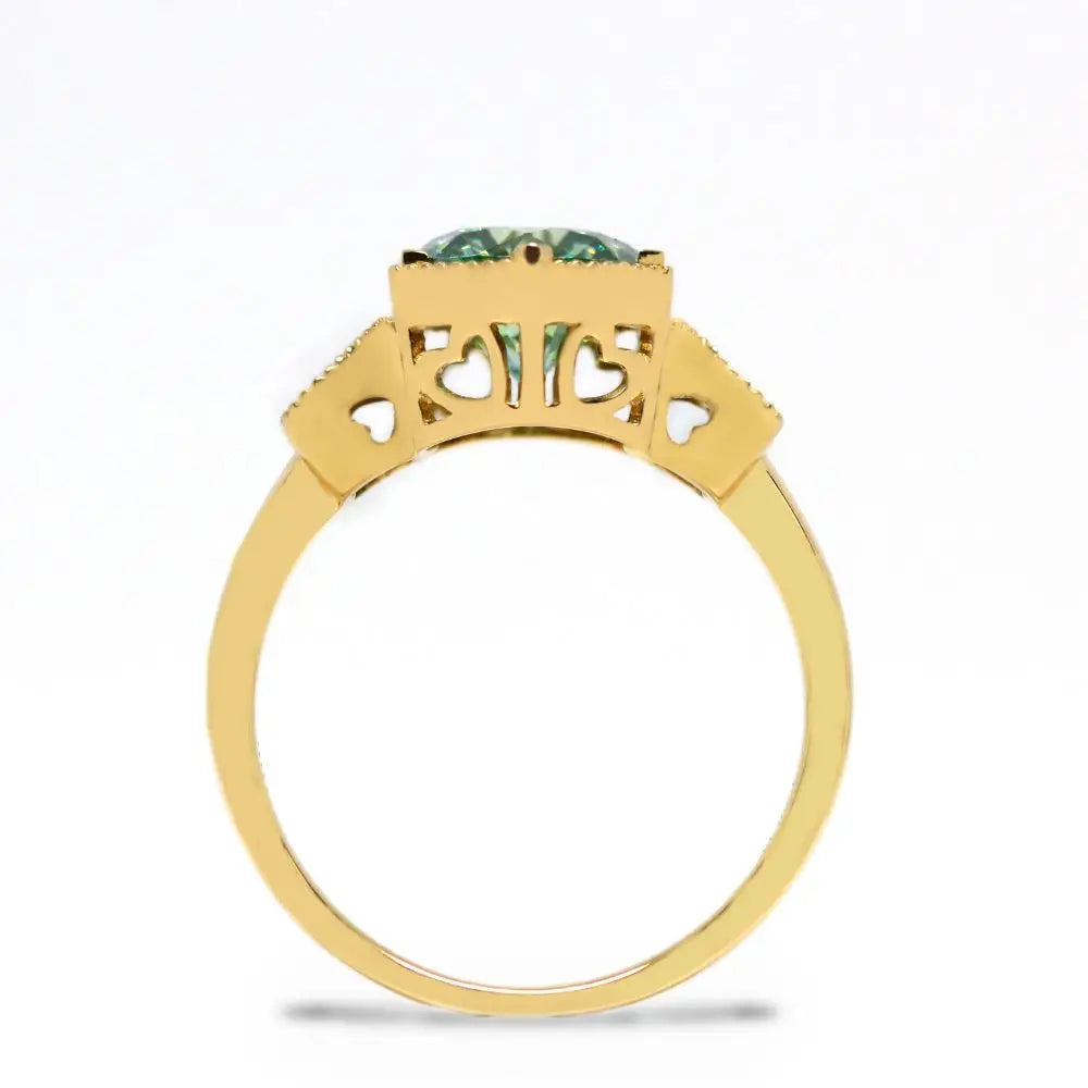 Linnet Round Mint Green Moissanite with Side Stones and Milgrain Detail Ring in 18K gold - LeCaine Gems