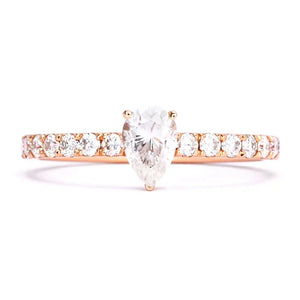 Maddie Pear Moissanite with Pave Band Ring in 18K Gold - LeCaine Gems