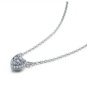 Madre Heart-Shaped Moissanite Halo Necklace in 18K gold - LeCaine Gems