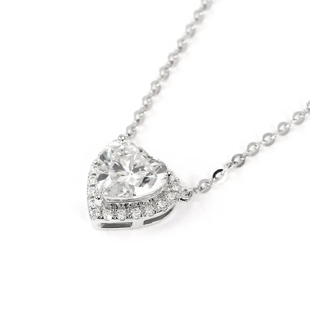 Madre Heart-Shaped Moissanite Halo Necklace in 18K gold - LeCaine Gems