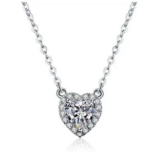 Madre Heart-Shaped Moissanite Halo Necklace in 18K gold - LeCaine Gems