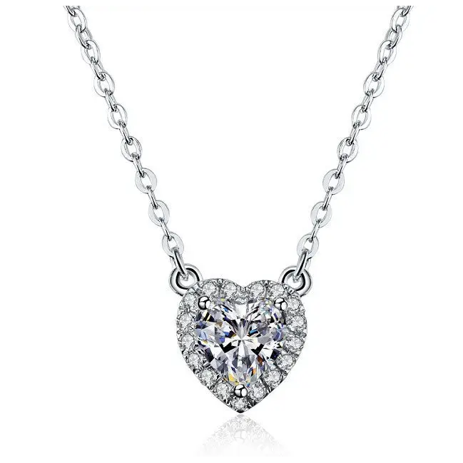 Madre Heart-Shaped Moissanite Halo Necklace in 18K gold - LeCaine Gems